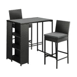 Livsip Outdoor Bar Table Stools Set Rattan 3 Piece - Front View