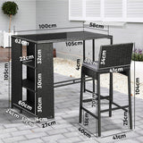 Livsip Outdoor Bar Table Stools Set Rattan 3 Piece