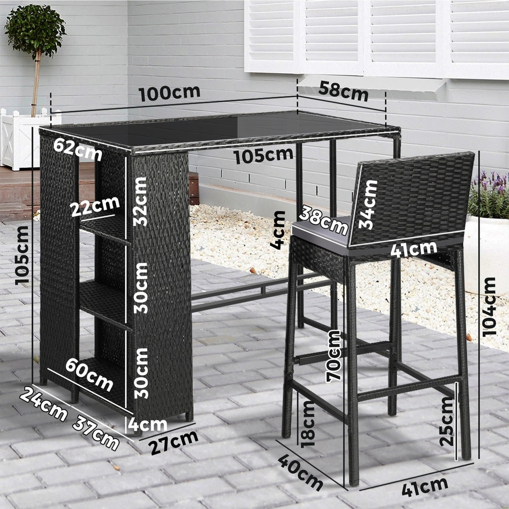 Livsip Outdoor Bar Table Stools Set Rattan 3 Piece