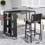 Livsip Outdoor Bar Table Stools Set Rattan 3 Piece - Rear View