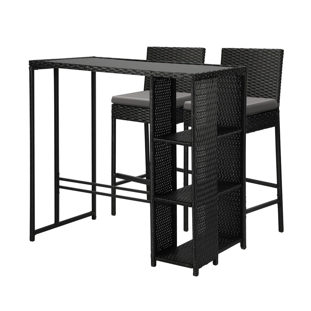 Livsip Outdoor Bar Table Stools Set Rattan 3 Piece