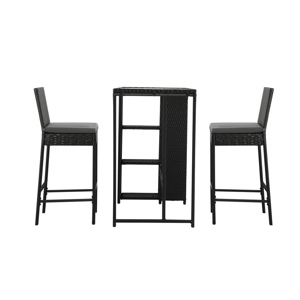 Livsip Outdoor Bar Table Stools Set Rattan 3 Piece