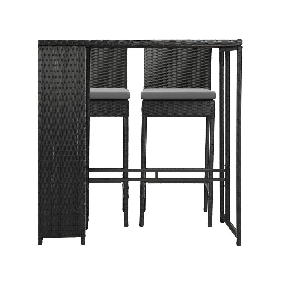 Livsip Outdoor Bar Table Stools Set Rattan 3 Piece