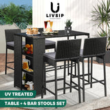 Livsip Outdoor Bar Table Stools Set Rattan 5 Piece