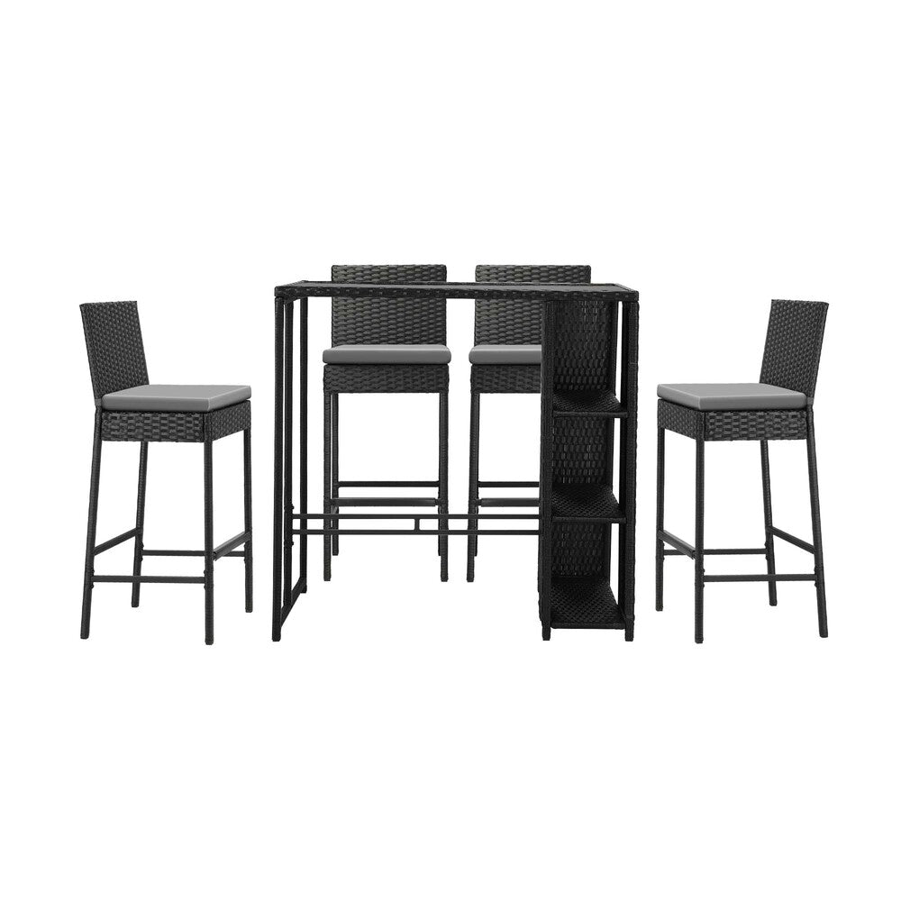 Livsip Outdoor Bar Table Stools Set Rattan 5 Piece