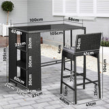 Livsip Outdoor Bar Table Stools Set Rattan 5 Piece