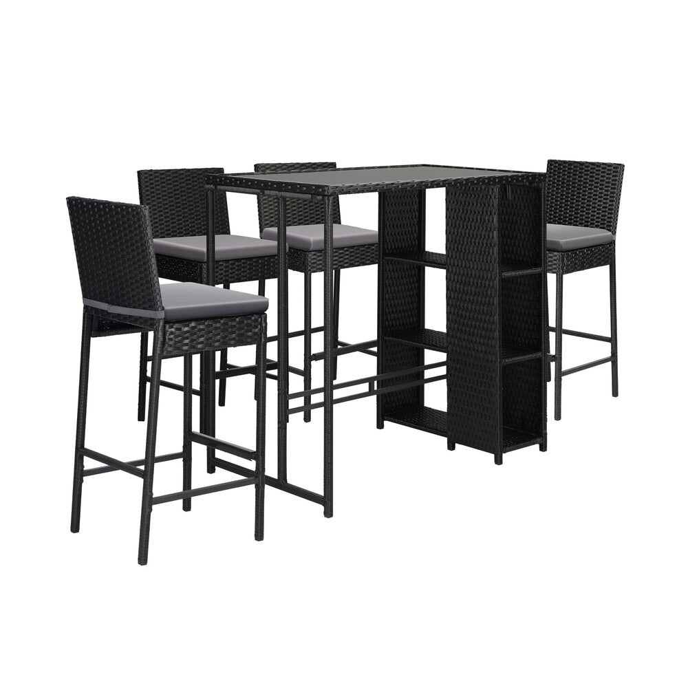 Livsip Outdoor Bar Table Stools Set Rattan 5 Piece