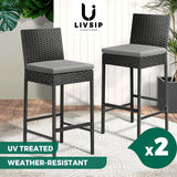 Livsip Garden Bar Stools Rattan Dinning Chairs 2X - Rear View