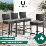 Livsip Garden Bar Stools Rattan Dinning Chairs 4X - Rear View