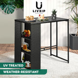 Livsip Rattan Outdoor Bar Table Glass Top Steel Frame - Close-Up Angle