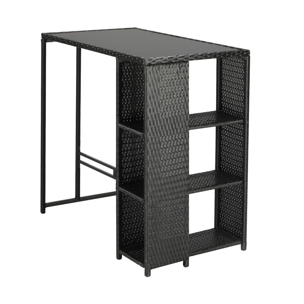 Livsip Rattan Outdoor Bar Table Glass Top Steel Frame