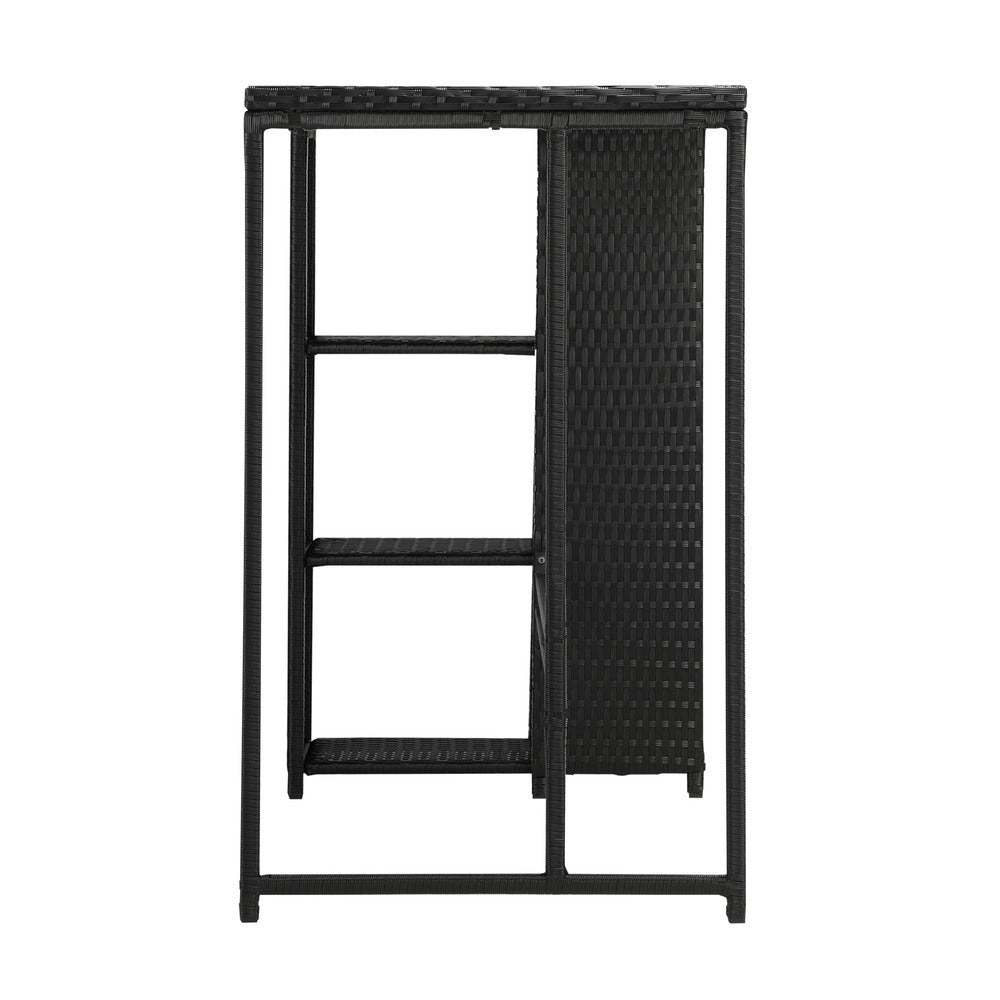 Livsip Rattan Outdoor Bar Table Glass Top Steel Frame