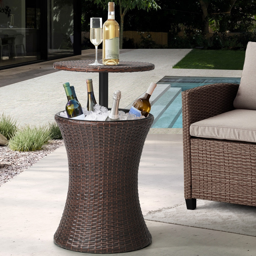 Livsip Rattan Cooler Ice Bucket Table Storage Brown