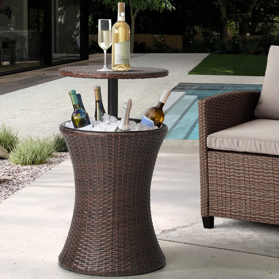 Livsip Rattan Cooler Ice Bucket Table Storage Brown