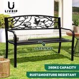 Livsip Garden Bench 3 Seater Bird Pattern Black - Rear View