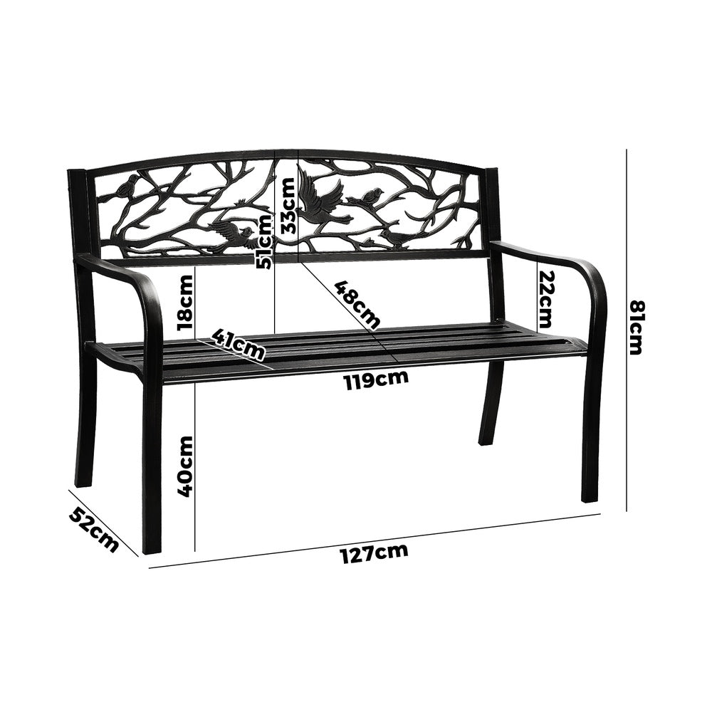 Livsip Garden Bench 3 Seater Bird Pattern Black