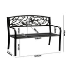 Livsip Garden Bench 3 Seater Bird Pattern Black