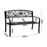 Livsip Garden Bench 3 Seater Bird Pattern Black - Side View
