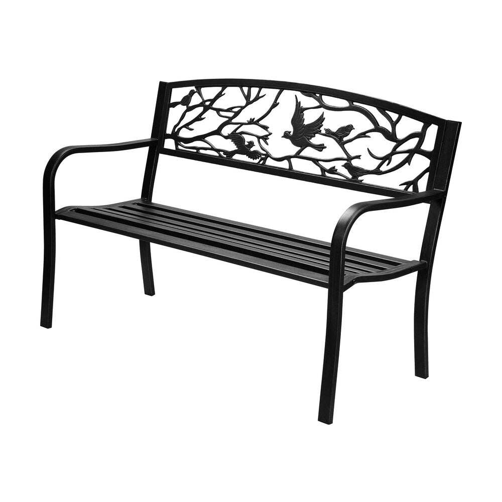 Livsip Garden Bench 3 Seater Bird Pattern Black