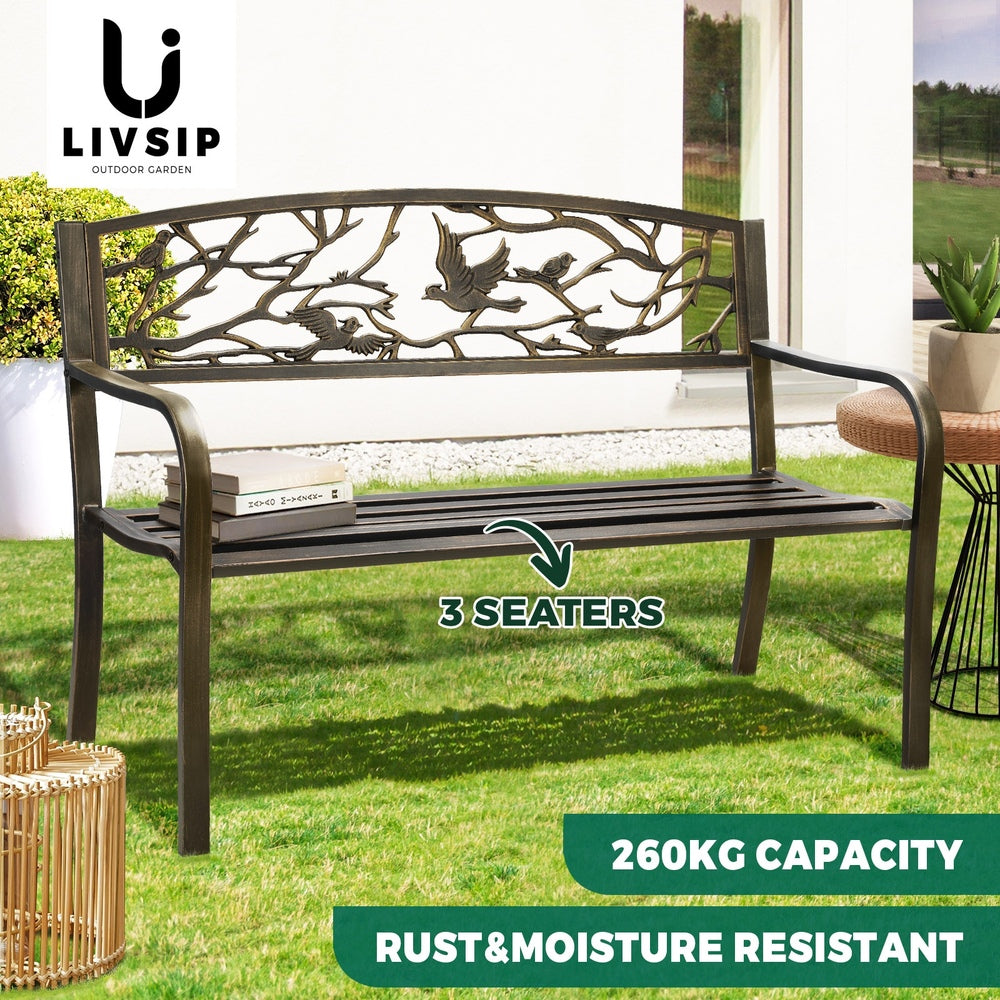 Livsip Garden Bench 3 Seater Bird Pattern Bronze