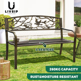 Livsip Garden Bench 3 Seater Bird Pattern Bronze - Rear View