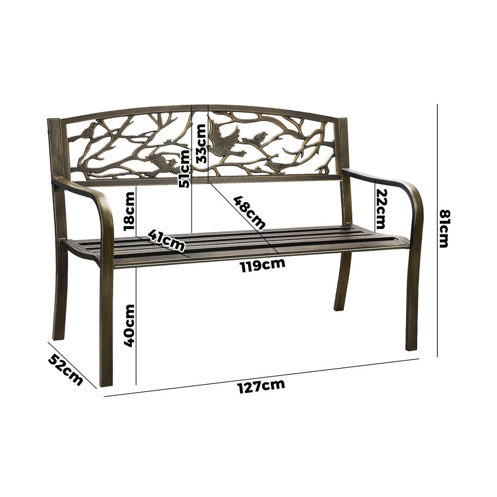 Livsip Garden Bench 3 Seater Bird Pattern Bronze