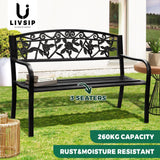 Livsip Garden Bench Seat Rose Pattern Black