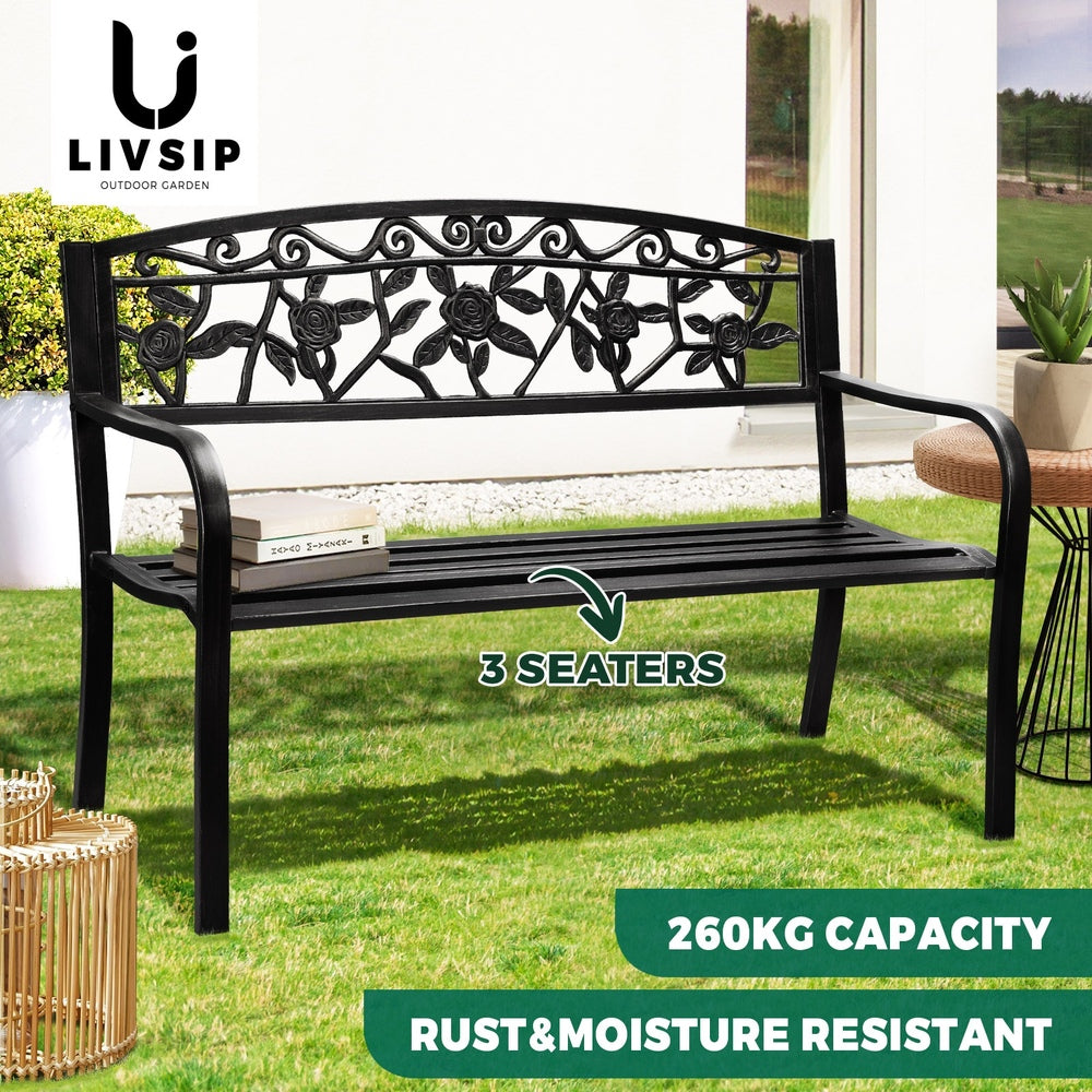 Livsip Garden Bench Seat Rose Pattern Black