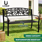 Livsip Garden Bench Seat Rose Pattern Black
