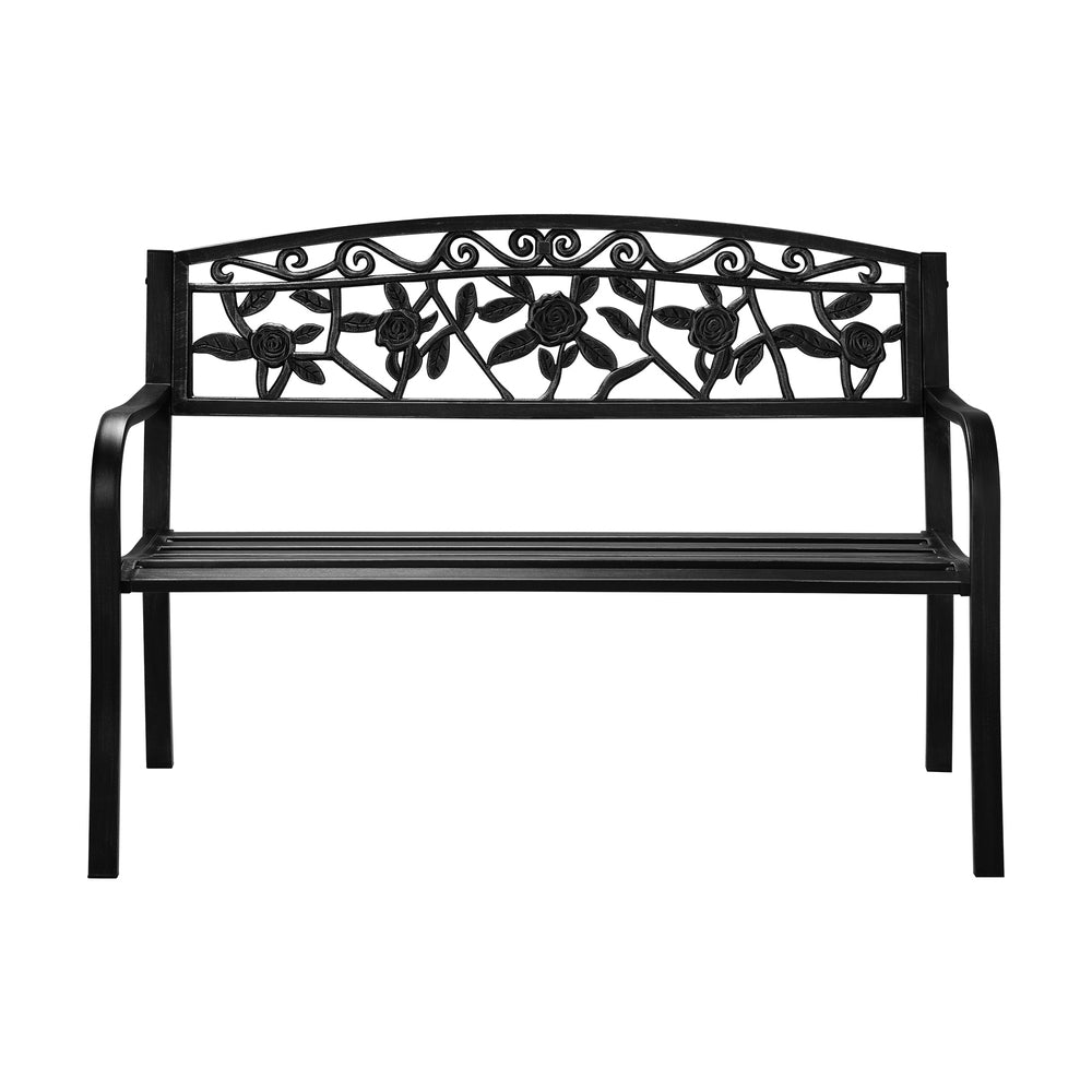 Livsip Garden Bench Seat Rose Pattern Black