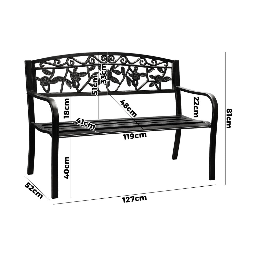 Livsip Garden Bench Seat Rose Pattern Black