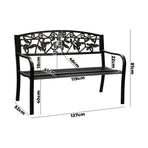 Livsip Garden Bench Seat Rose Pattern Black