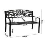 Livsip Garden Bench Seat Rose Pattern Black - 45-Degree Angle
