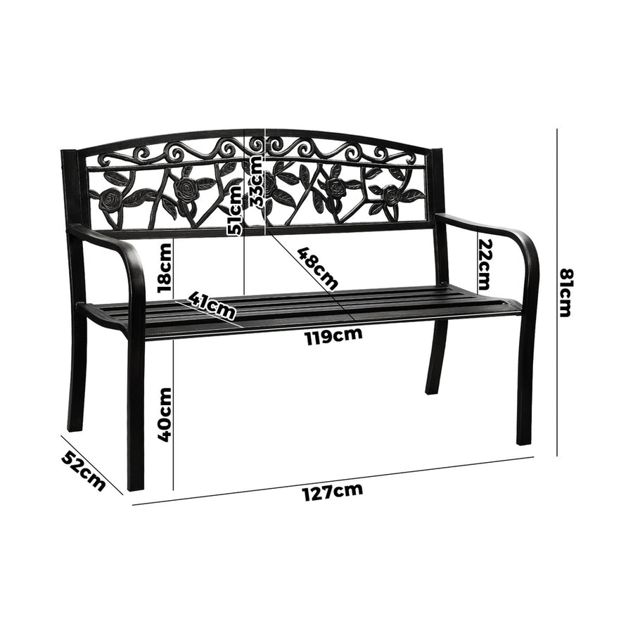 Livsip Garden Bench Seat Rose Pattern Black