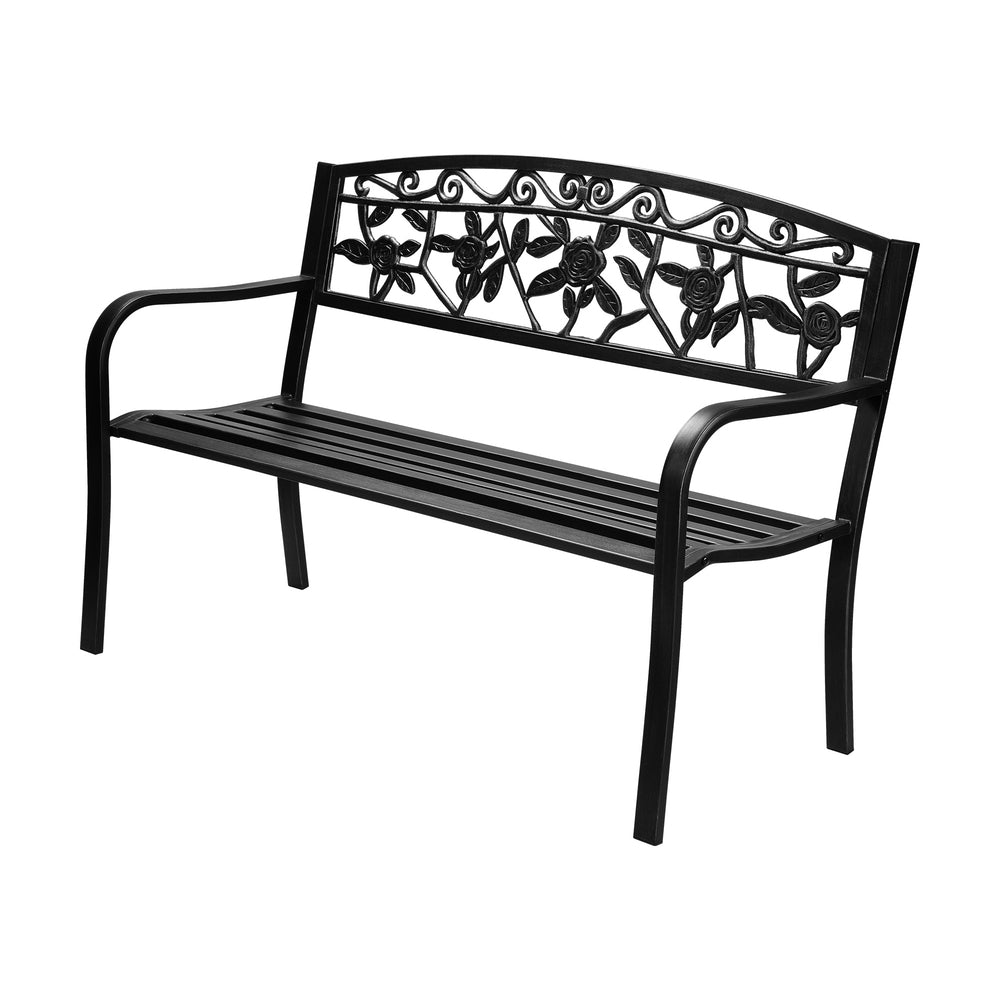 Livsip Garden Bench Seat Rose Pattern Black