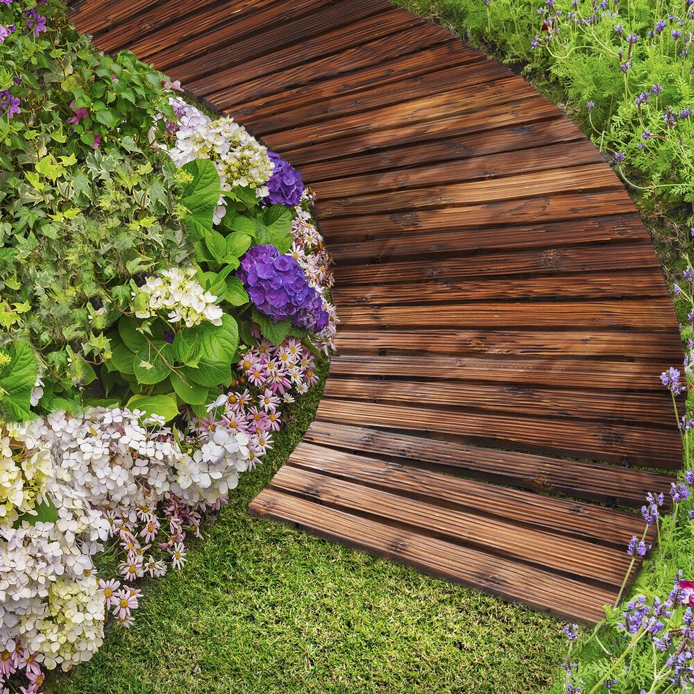 Livsip 2PC Garden Wooden Pathway 8ft Roll-Out Curved