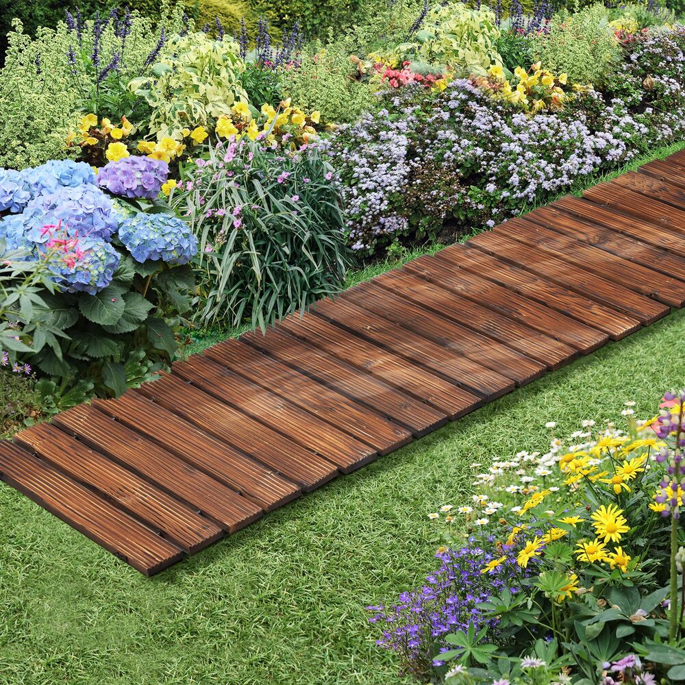 Livsip 2PC Garden Wooden Pathway 8ft Roll-Out Straight Walkway