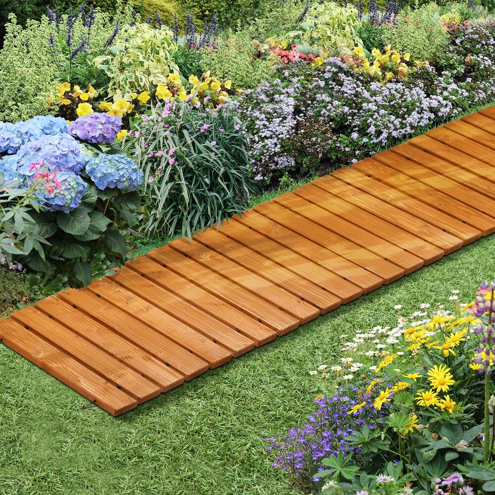 Livsip 2PC Garden Wooden Pathway 8ft Straight Roll-Out