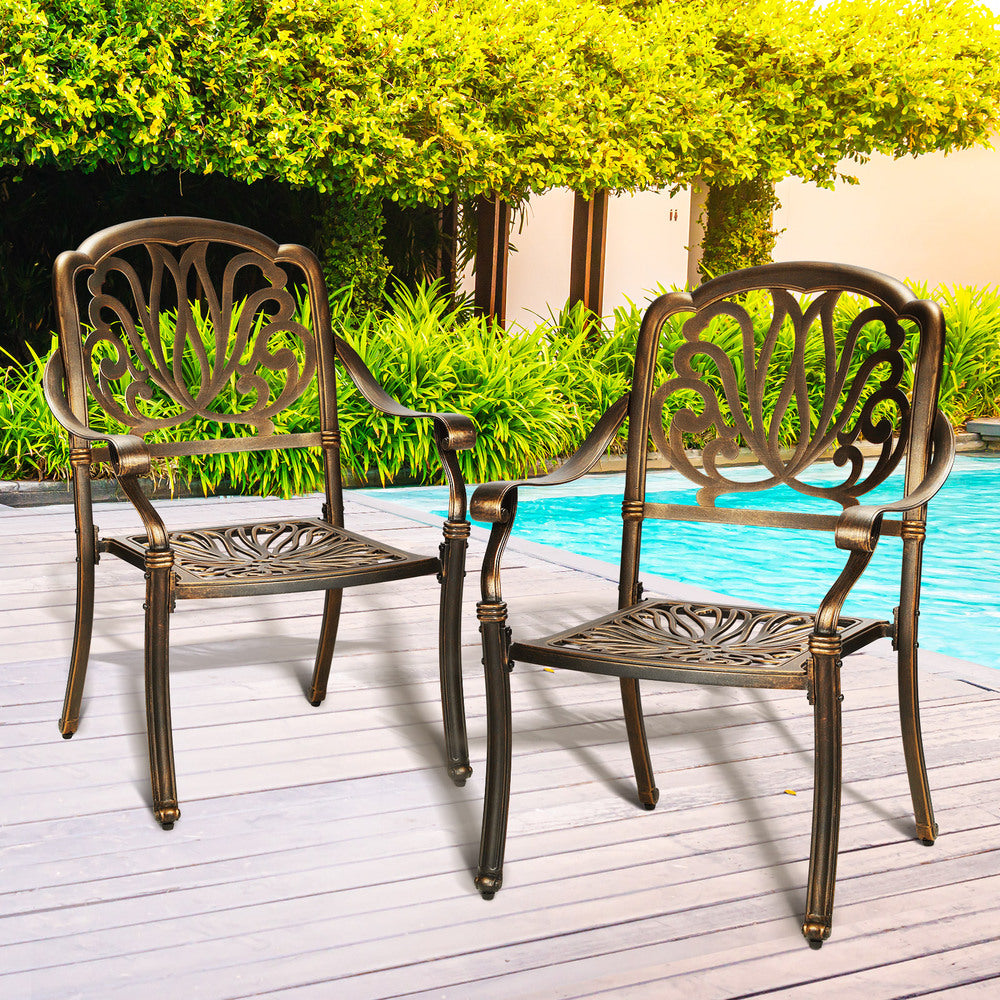 Livsip Outdoor Dining Chairs Cast Aluminium Frame Set of 2