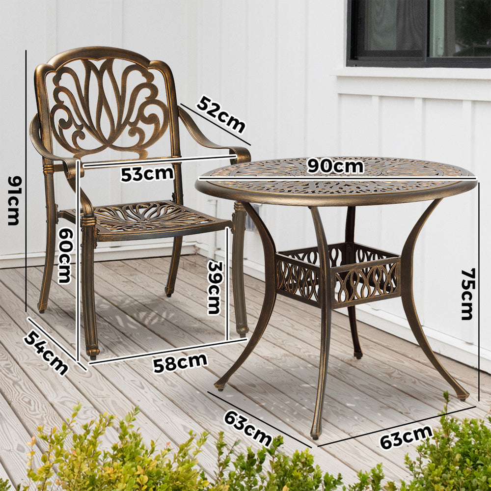 Livsip Outdoor Dining Set Bistro 3 Piece Cast Aluminium