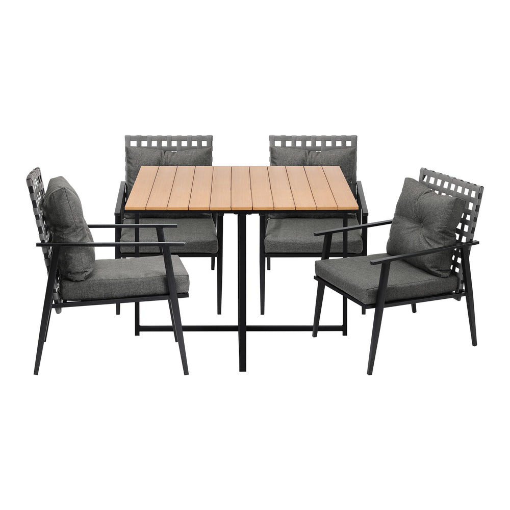 Livsip 5PCS Outdoor Dining Set Wood-plastic Table and Rattan Chairs