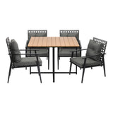 Livsip 5PCS Outdoor Dining Set Wood-plastic Table and Rattan Chairs - Close-Up Angle