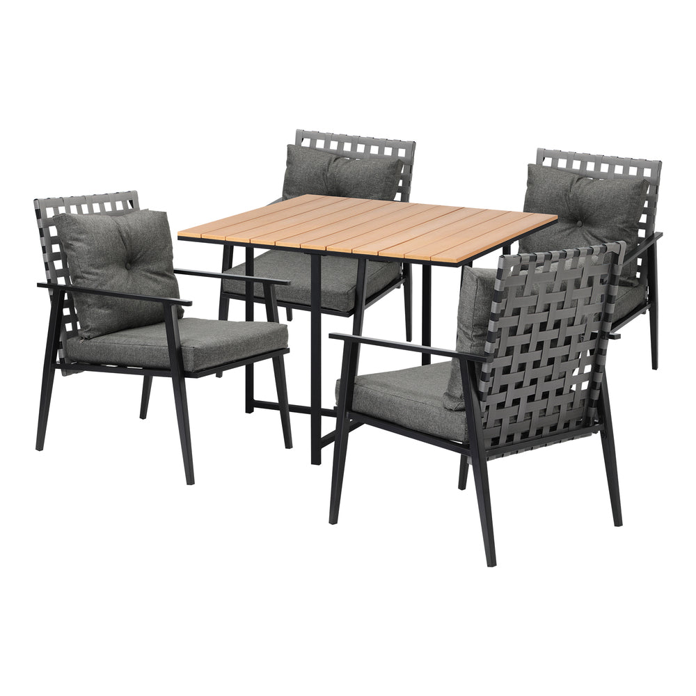 Livsip 5PCS Outdoor Dining Set Wood-plastic Table and Rattan Chairs