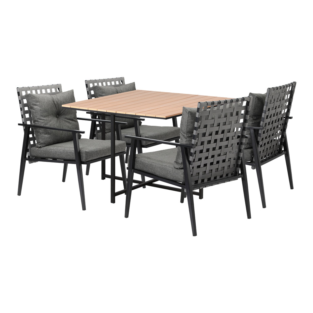 Livsip 5PCS Outdoor Dining Set Wood-plastic Table and Rattan Chairs