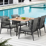 Livsip 5PCS Outdoor Dining Set Wood-plastic Table and Rattan Chairs - 45-Degree Angle