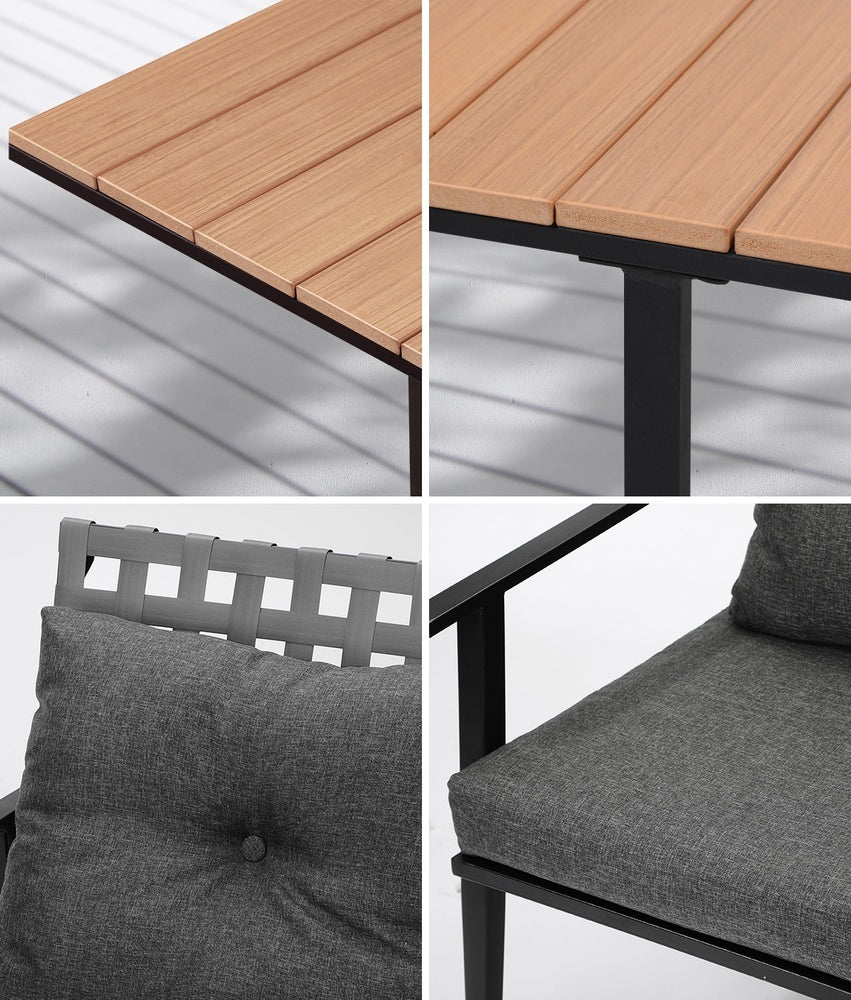 Livsip 5PCS Outdoor Dining Set Wood-plastic Table and Rattan Chairs