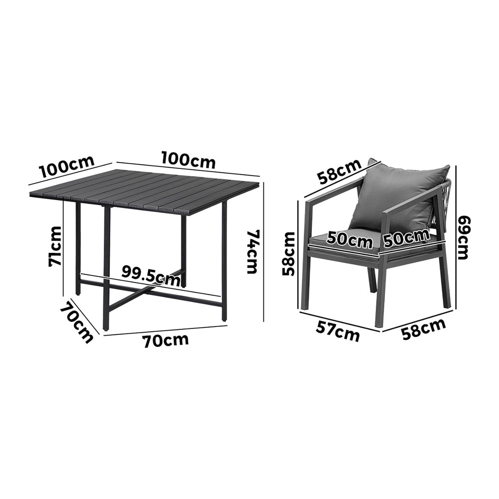 Livsip Outdoor Dining Set Garden Balck Table Setting 4 Seater