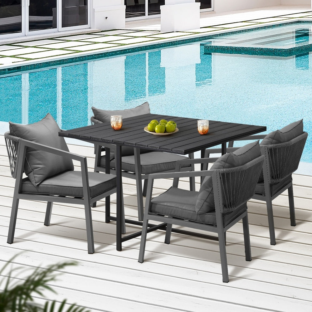 Livsip Outdoor Dining Set Garden Balck Table Setting 4 Seater