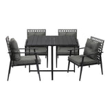 Livsip 5PCS Outdoor Dining Set Black Table and Rattan Chairs - Low Angle