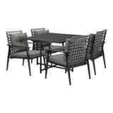 Livsip 5PCS Outdoor Dining Set Black Table and Rattan Chairs - Front View